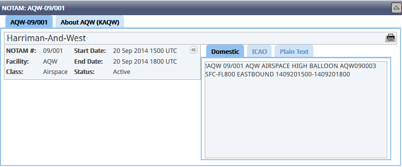 High-Altitude Balloon NOTAM