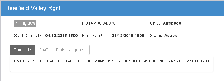 High Altitude Balloon - NOTAM notice